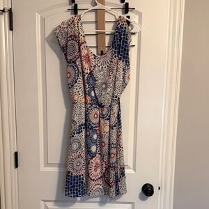 Geometric Patterned Dress - Blue and Red